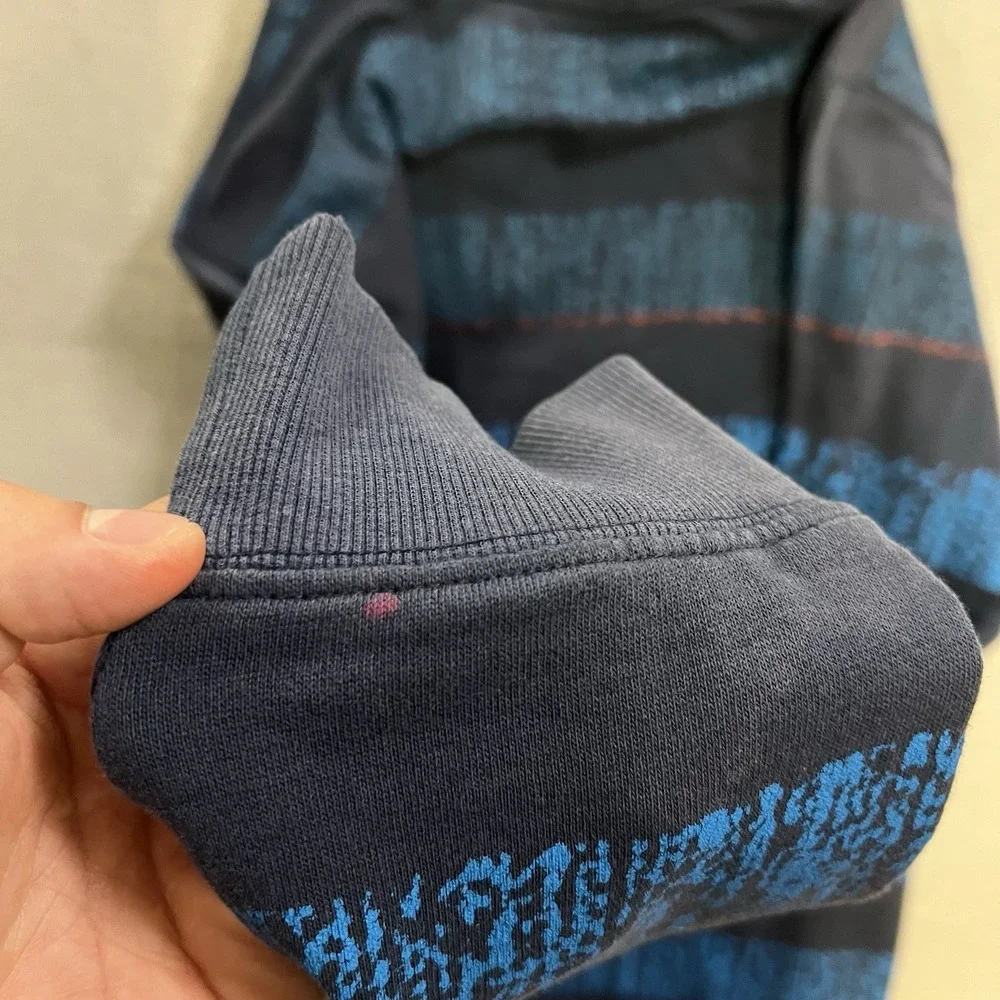 Vintage Quiksilver Hoodie Men's Size XL Blue Striped Skateboarding Surf Y2K